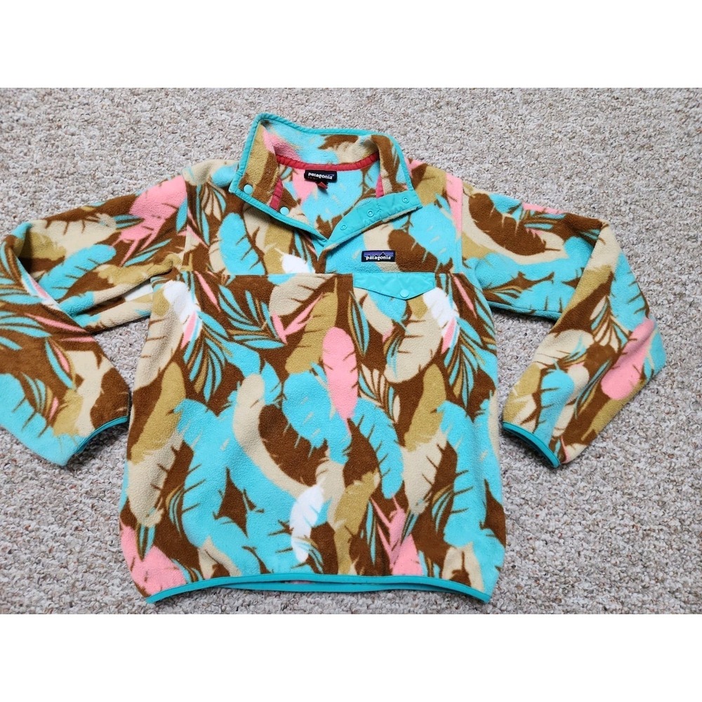 Patagonia Synchilla Snap-T Fleece Pullover Feather Dance Brown Print Women M